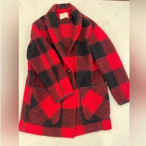Aritzia Wilfred Free Off-Duty Wool Plaid Cocoon Jacket Fall Red/Black Shacket